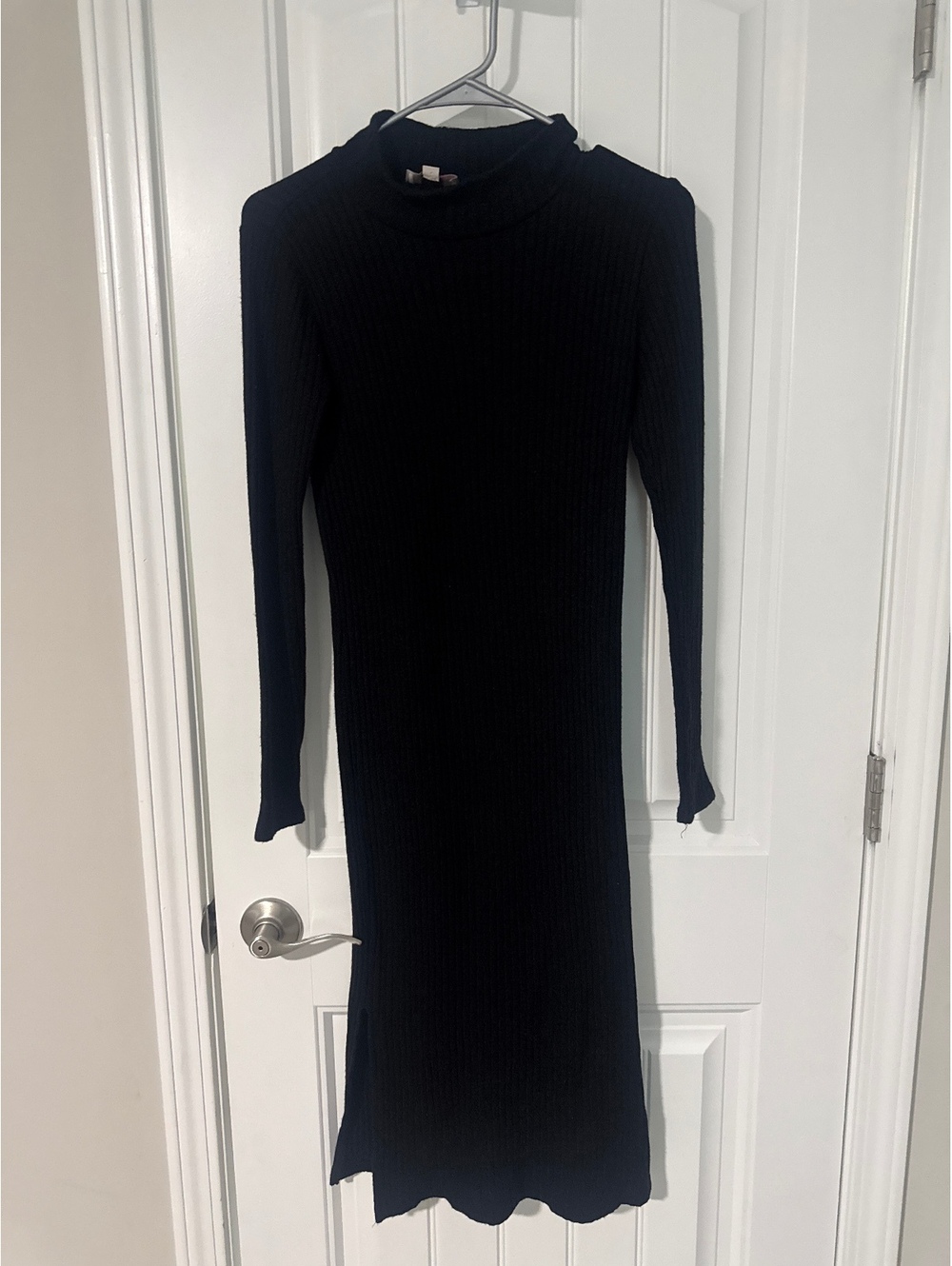 LOFT Black Ribbed Long Sleeve Midi Dress Size XS